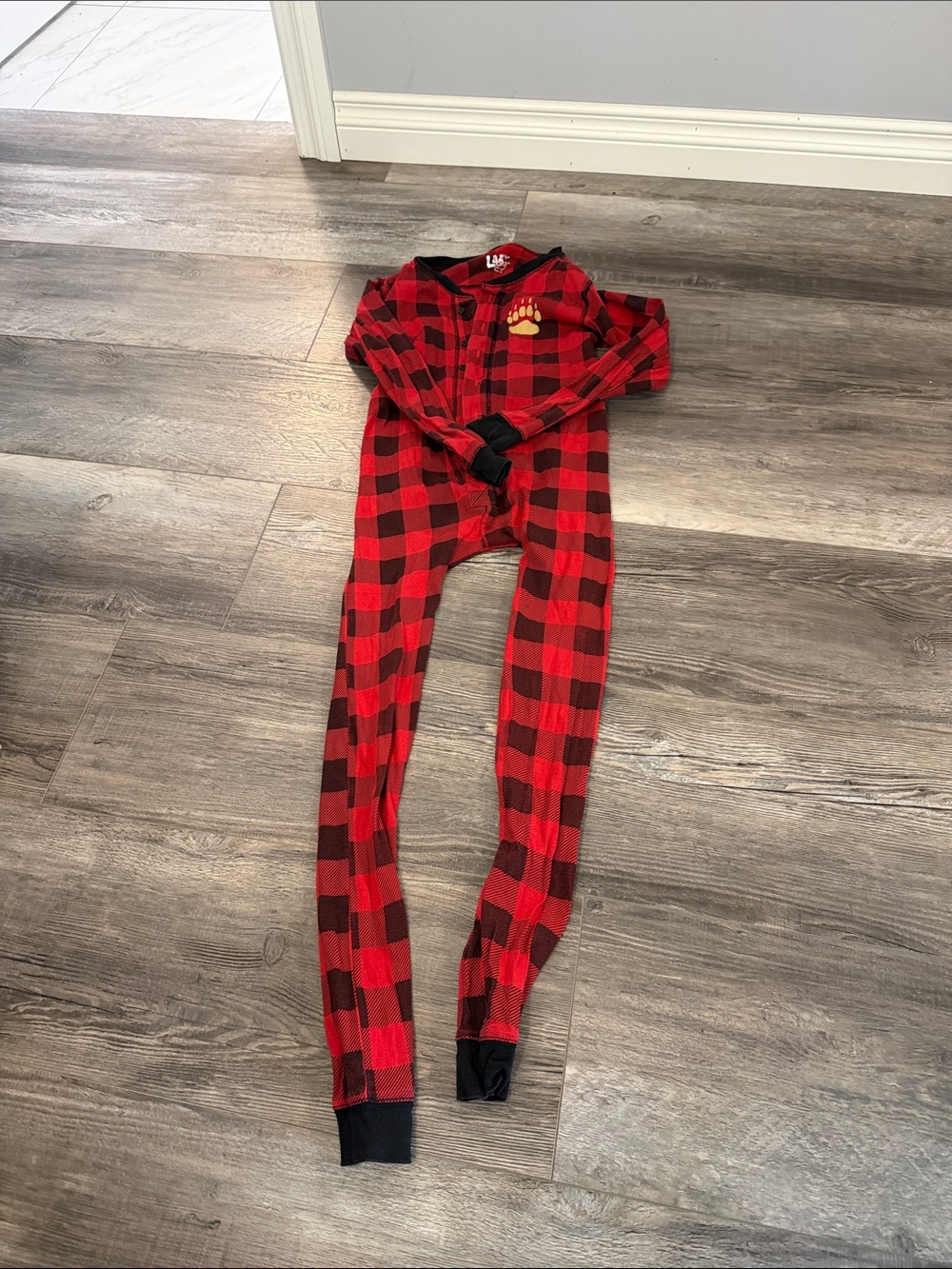 Lazy One Red Buffalo Plaid Kids One-Piece Footless Pajama with Paw Patch